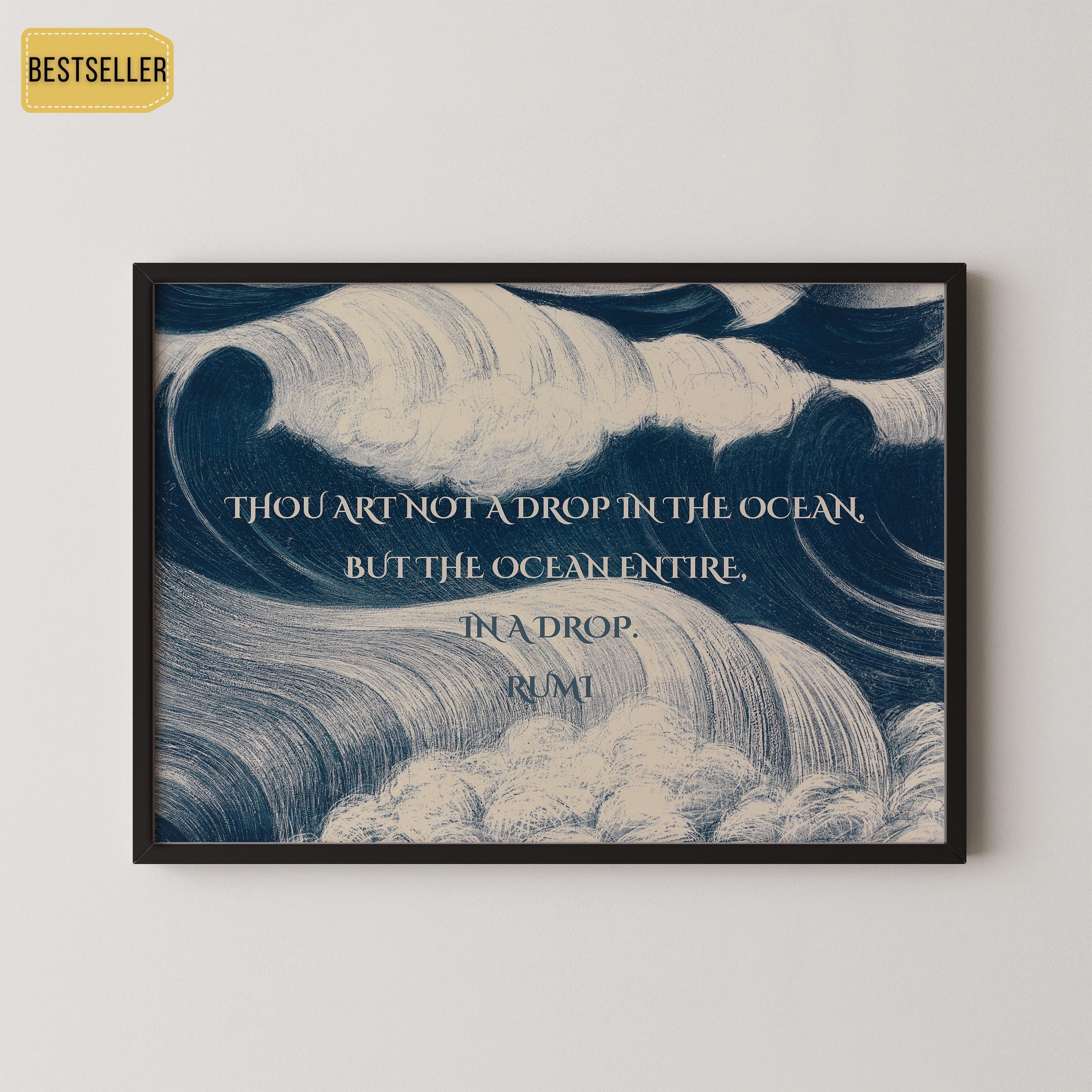 Rumi Poetry Giclee Print: Inspirational Ocean Quote Art, Blue Poem (Available Framed)