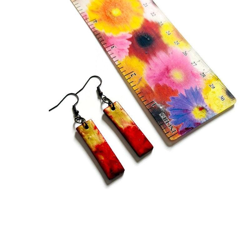 Rustic Beaded Necklace & Earring Set Handmade from Clay & Painted with Alcohol Ink