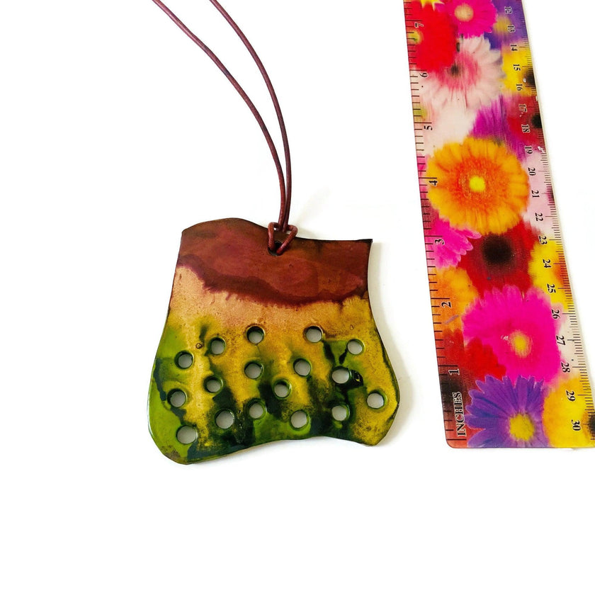 Rustic Chunky Pendant Necklace | Earthy Gold, Chartreuse & Brown Polymer Clay