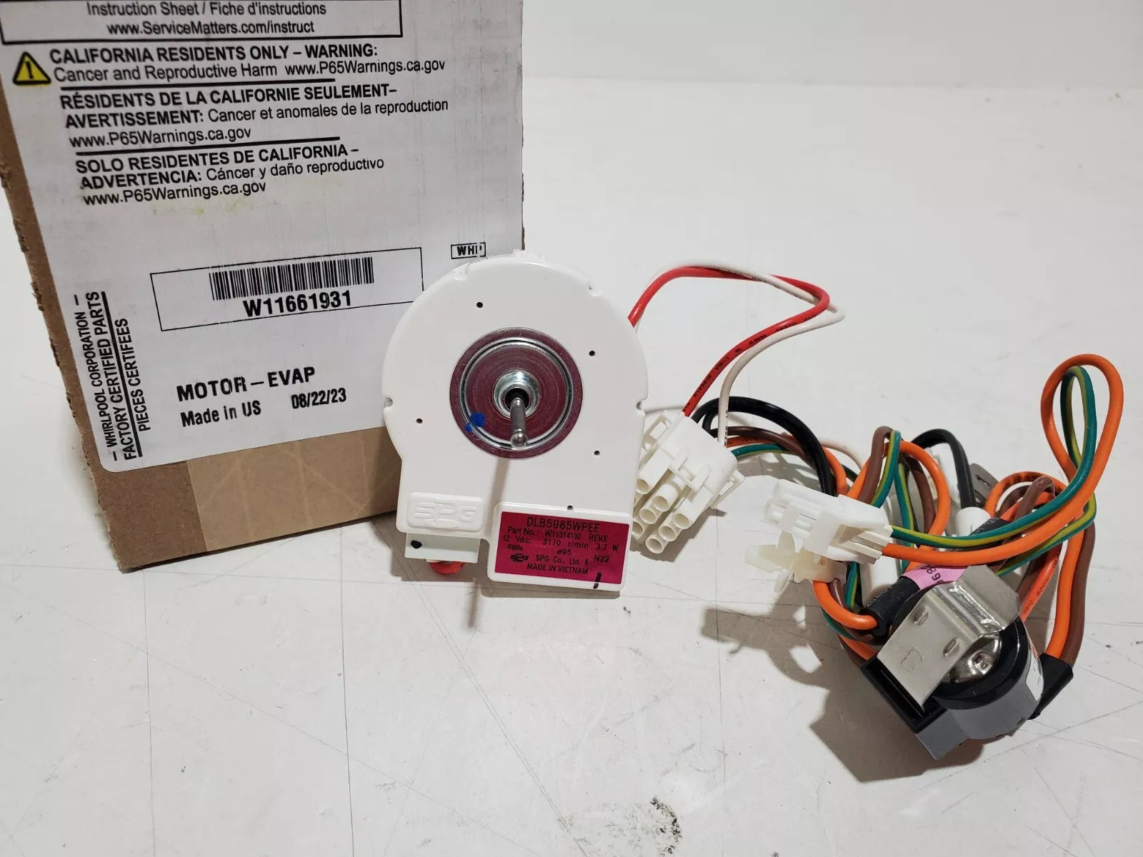 Whirlpool W11661931 Evaporator Motor for Refrigerator