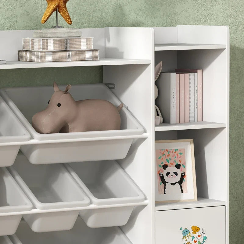 Qaba Kids Toy Organizers and Storage with 8 Removable Storage Bins and Bookshelf, White