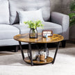 Matt Round Coffee Table with Storage Shelf-Rustic Brown