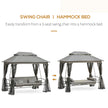 Outsunny 3 Person Outdoor Patio Daybed 3 in 1 Canopy Gazebo Swing Chair Garden Hammock with Mesh Mosquito Net and Sun Shade Grey