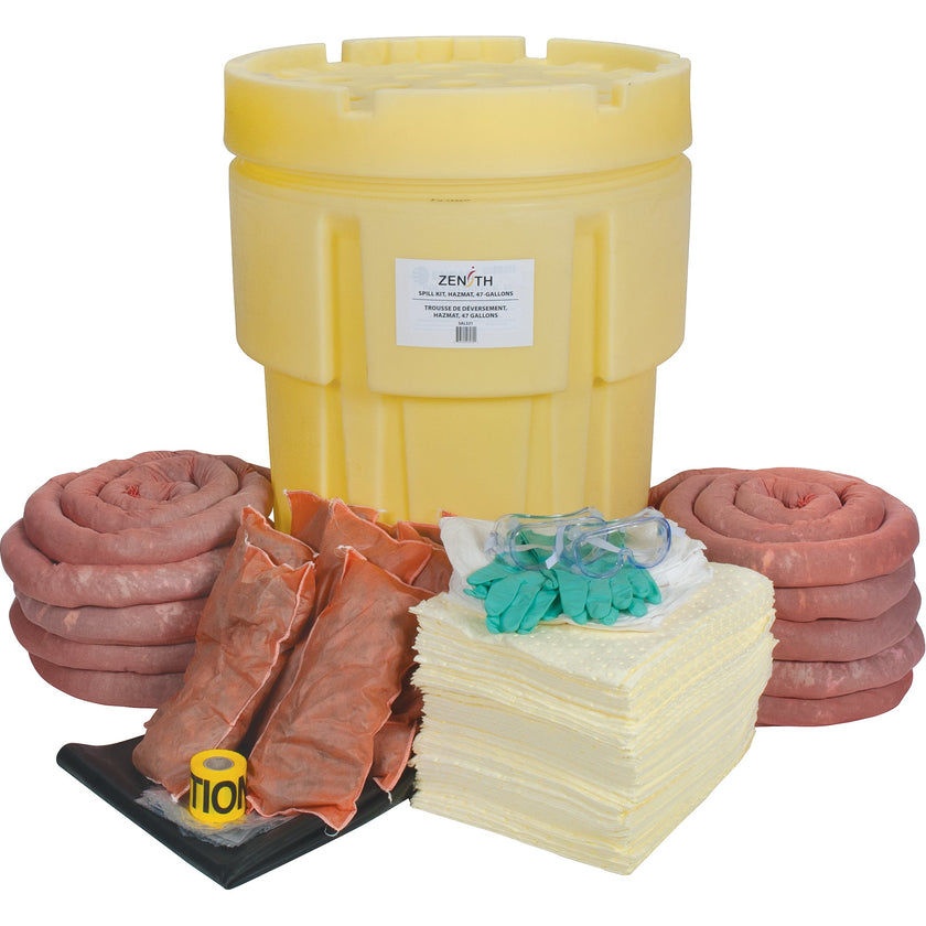 Kit de protection contre les déversements de matières dangereuses, matières dangereuses, fût, 95 gallons US. Capacité d'absorption.