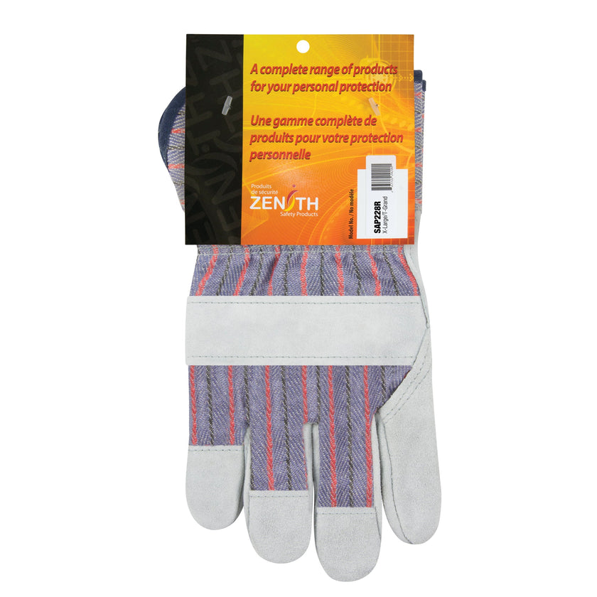 Rugged Fitters Gloves, X-Large, Split Cowhide Palm, Cotton Inner Lining