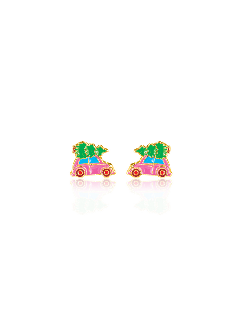 Boucles d'oreilles en émail - Sapin et voiture - Girl Nation
