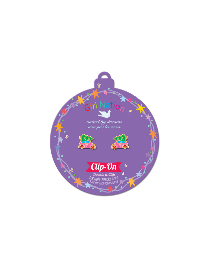 Boucles d'oreilles à clip en émail - Sapin et voiture - Girl Nation