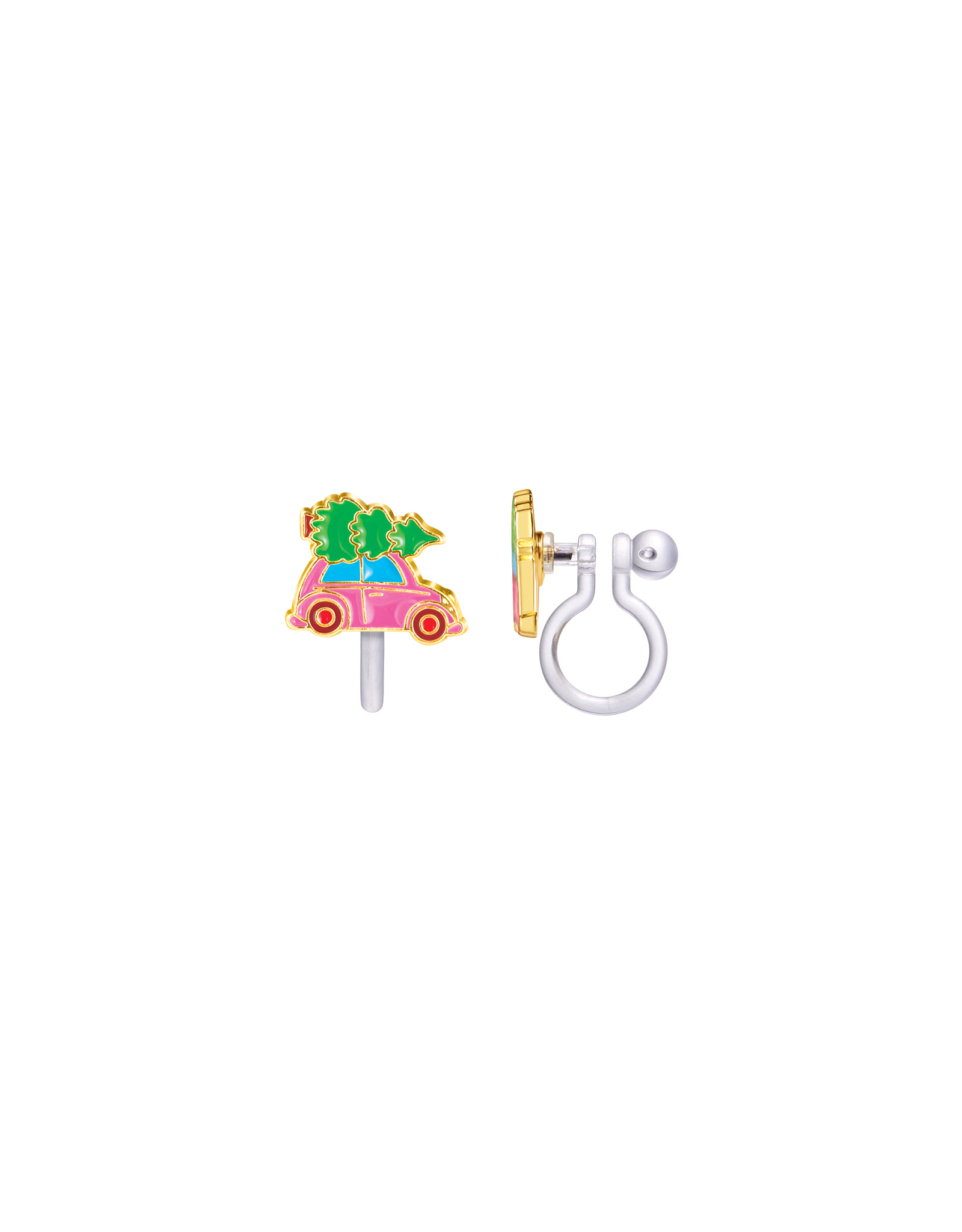 Boucles d'oreilles à clip en émail - Sapin et voiture - Girl Nation
