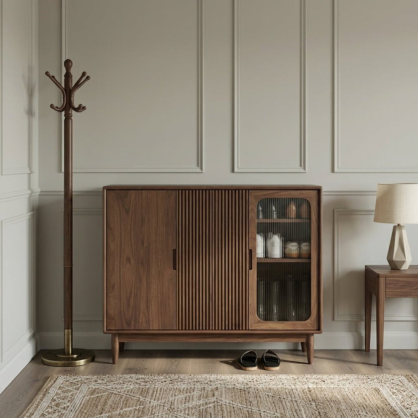 SC03 Ash Wood Shoe Cabinet, Walnut Finish