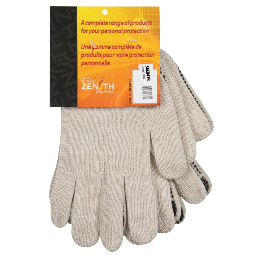 Heavyweight Dotted String Knit Gloves, Poly/Cotton, Single Sided, 7 Gauge, Large