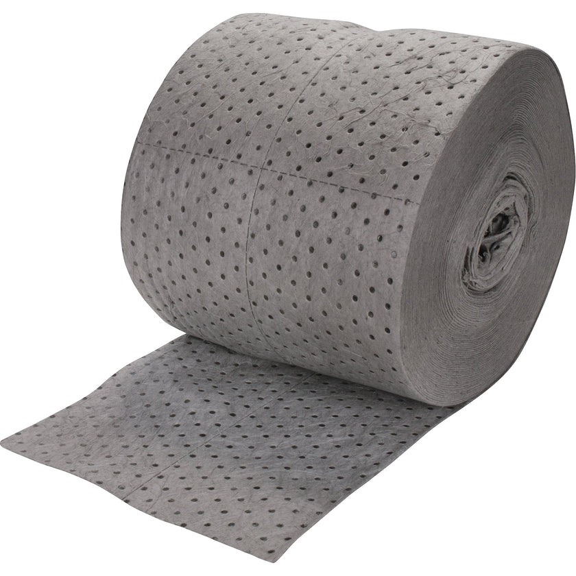 Rouleaux absorbants liés, poids lourd, 45,7 m (150 pieds) de long x 38,1 cm (15 pouces) de large, capacité d'absorption de 94,6 litres (25 gallons).
