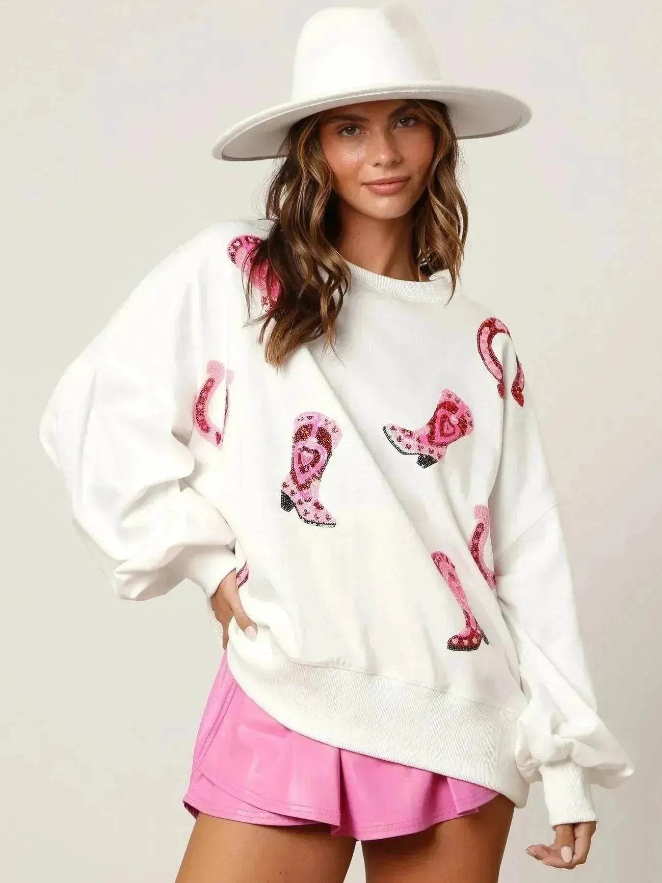Sequined Boots Color Matching Top Long-sleeved Sweater For Women