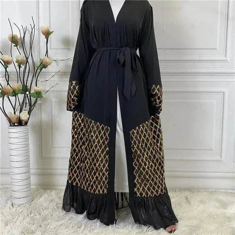 Sequined Embroidered Outerwear Robe  Turkey Arab Dubai Middle East Women's Chiffon Cardigan Abaya Dress