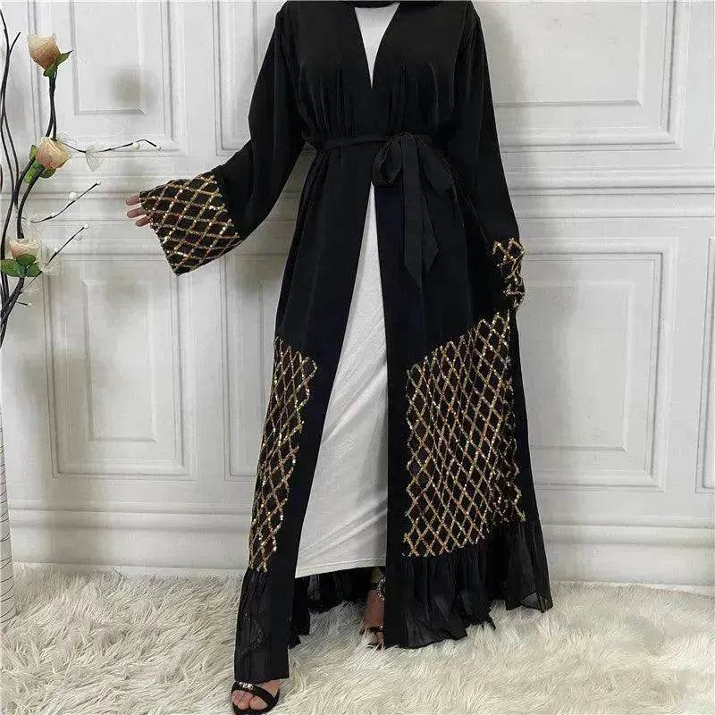Sequined Embroidered Outerwear Robe  Turkey Arab Dubai Middle East Women's Chiffon Cardigan Abaya Dress