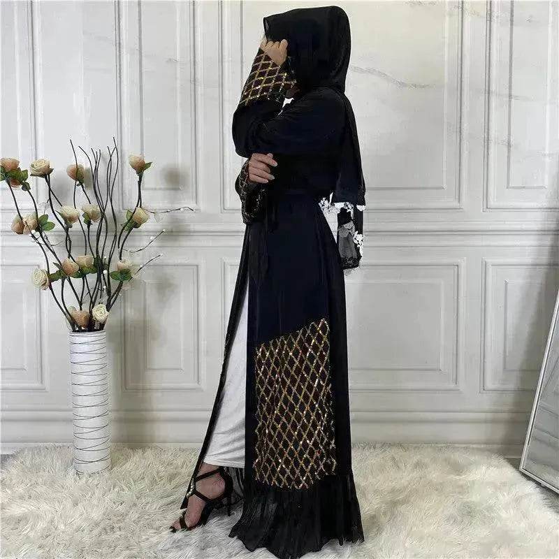 Sequined Embroidered Outerwear Robe  Turkey Arab Dubai Middle East Women's Chiffon Cardigan Abaya Dress