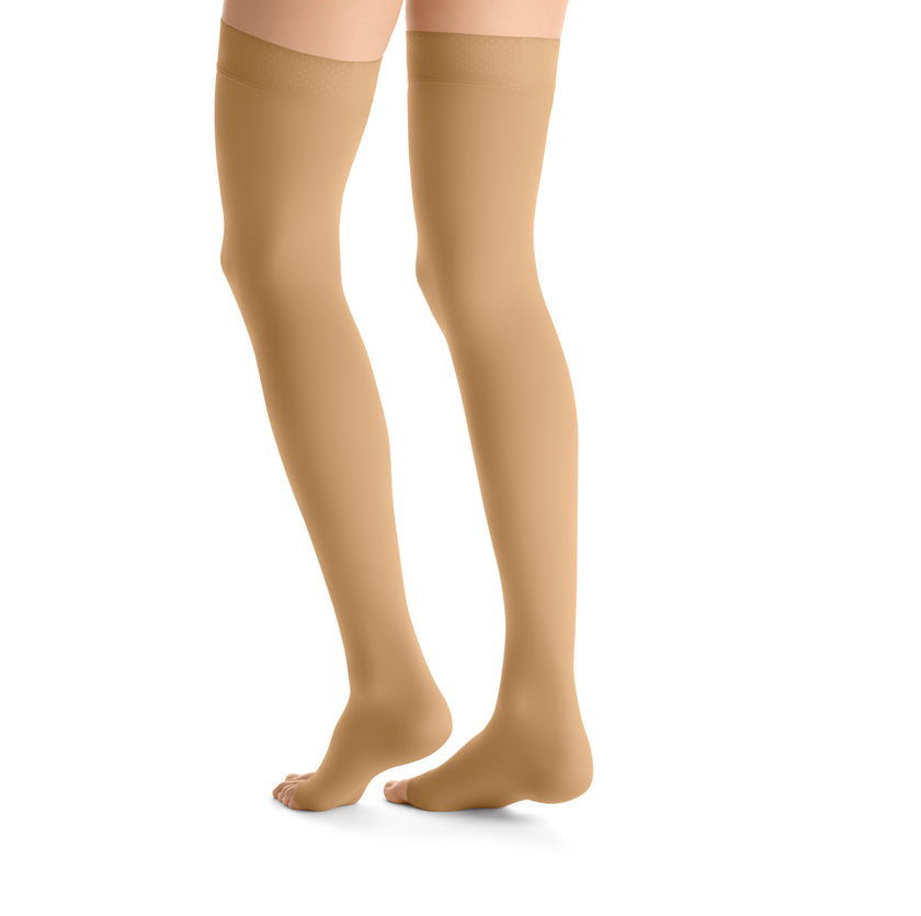 JOBST Opaque Compression Stockings 30-40 mmHg Thigh High Silicone Dot Band Open Toe