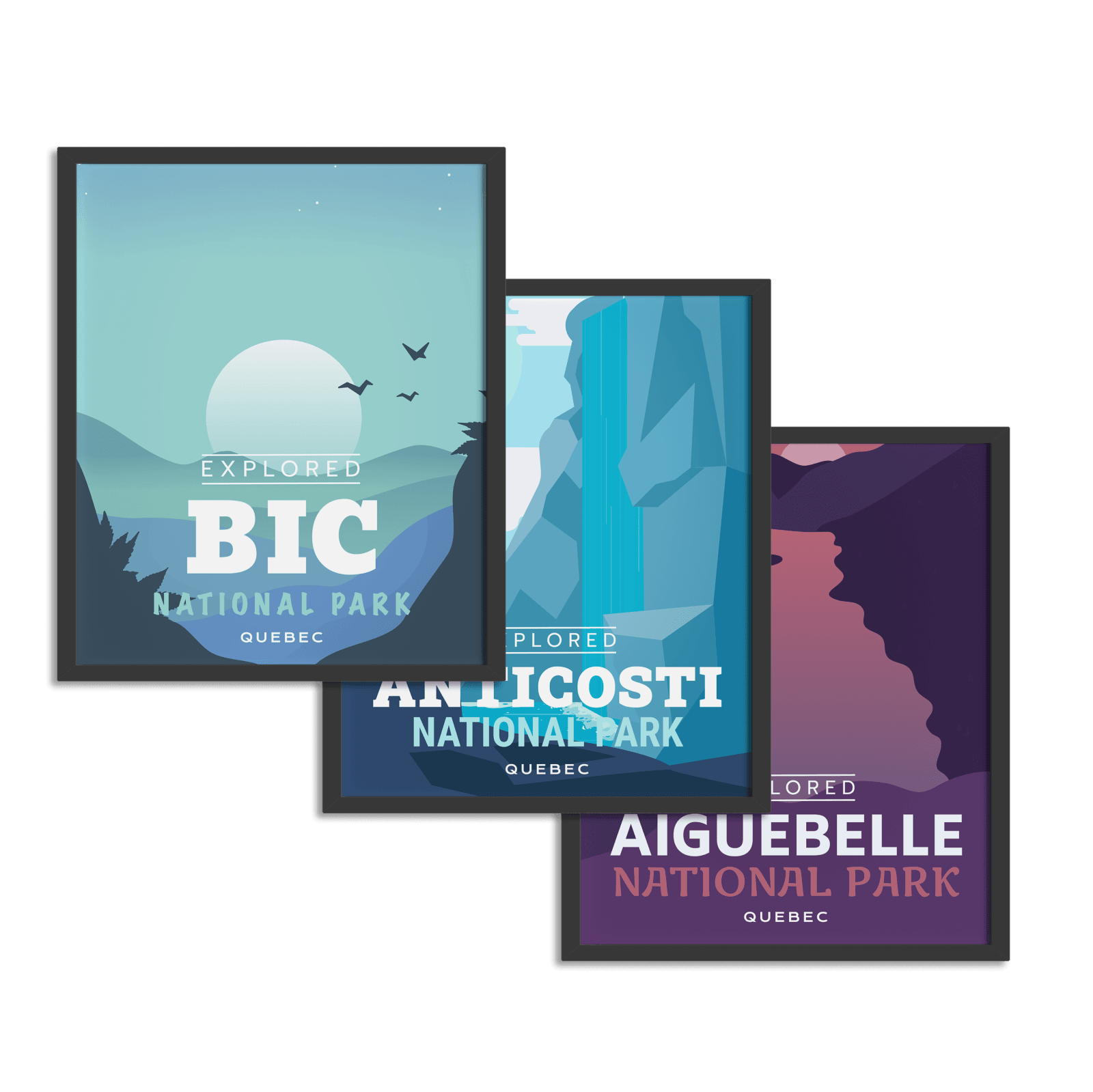 Set of 1, 2 or 3 National Park 'Explored' Posters, Canada Parks