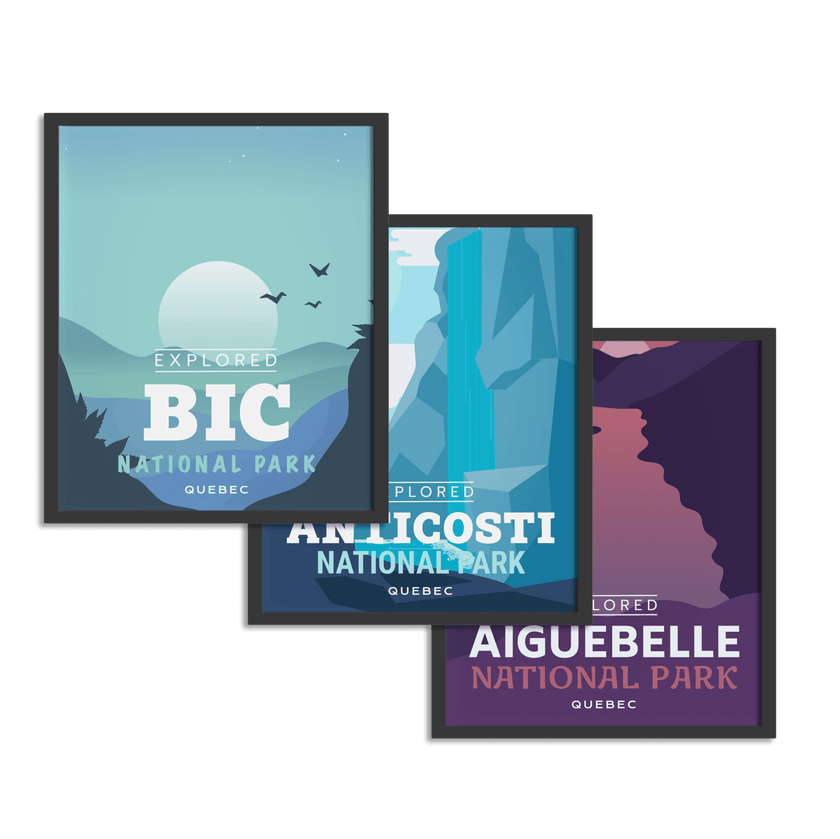 Set of 1, 2 or 3 National Park 'Explored' Posters, Canada Parks