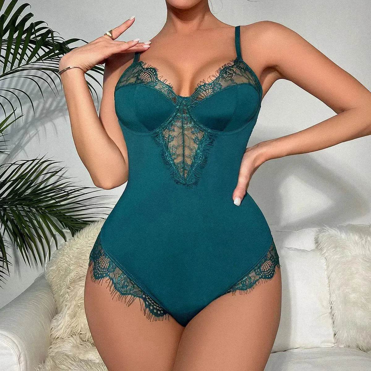 Charming Lingerie Lace Sheer Lingerie Open Back Bodysuit Lingerie