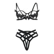 Women's Floral Appliqué Strappy Lingerie Set – Bralette & Cage Thong | Black, White, Blue | M & XL