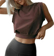 Charming Navel-Exposed Sweatshirt Summer Loose Sleeveless Running Fitness Yoga Crop Tops Tank Tops For Women.