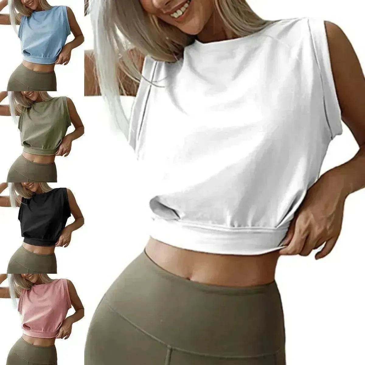 Charming Navel-Exposed Sweatshirt Summer Loose Sleeveless Running Fitness Yoga Crop Tops Tank Tops For Women.