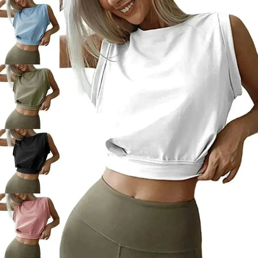 Charming Navel-Exposed Sweatshirt Summer Loose Sleeveless Running Fitness Yoga Crop Tops Tank Tops For Women.