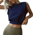 Charming Navel-Exposed Sweatshirt Summer Loose Sleeveless Running Fitness Yoga Crop Tops Tank Tops For Women.