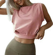 Charming Navel-Exposed Sweatshirt Summer Loose Sleeveless Running Fitness Yoga Crop Tops Tank Tops For Women.