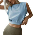 Charming Navel-Exposed Sweatshirt Summer Loose Sleeveless Running Fitness Yoga Crop Tops Tank Tops For Women.