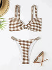 Charming Striped Print Bikini Summer Beach Swimsuit Set Womens Clothing