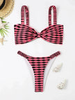 Charming Striped Print Bikini Summer Beach Swimsuit Set Womens Clothing