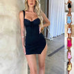 Charming V-neck Suspender Dress Summer Lace Slim Slit Skirt Womens Clothing