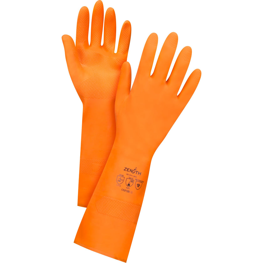 Gants de protection orange de qualité supérieure, résistants aux produits chimiques.