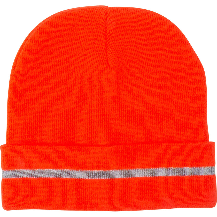 High Visibility Knit Hat with Reflective Stripe, High Visibility Orange, Acrylic