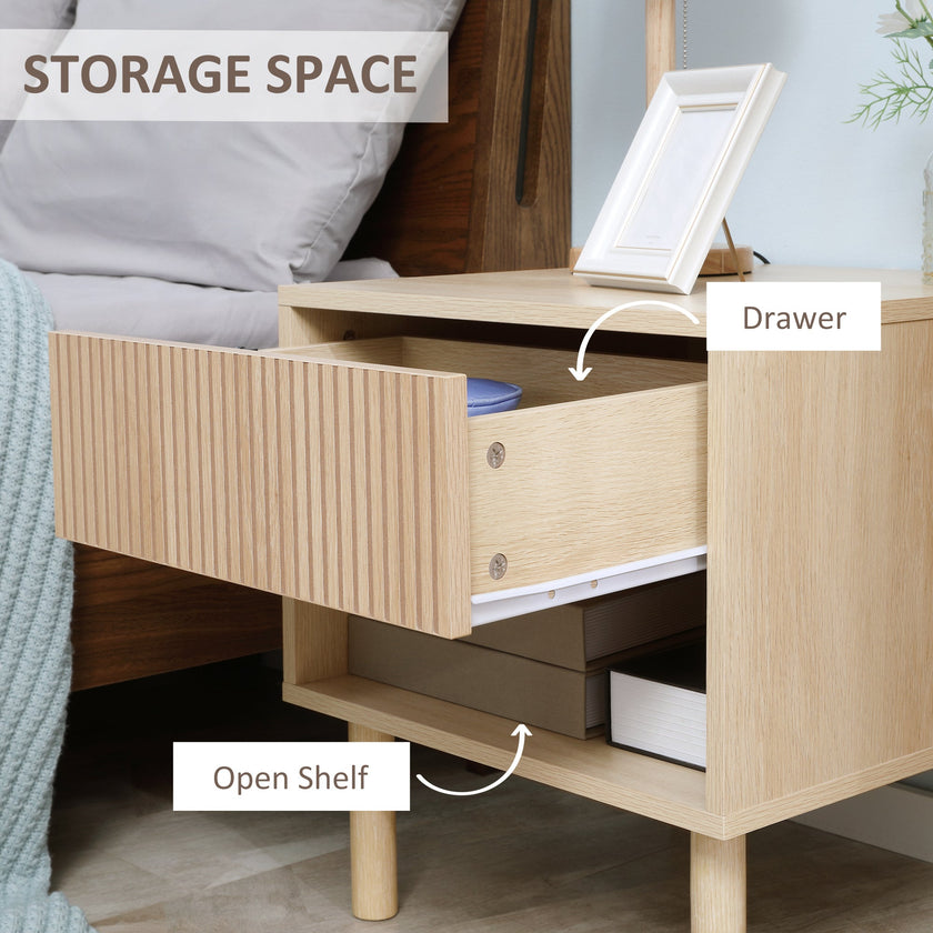 Laura Modern Bedside Table with Drawer and Open Shelf-Natural Wood