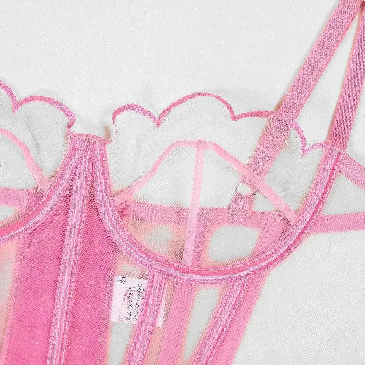 Shaping Sling Wave Mesh Edge Joint Fishbone See-through Charming Underwear Two-piece