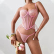 Shaping Sling Wave Mesh Edge Joint Fishbone See-through Charming Underwear Two-piece