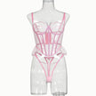 Shaping Sling Wave Mesh Edge Joint Fishbone See-through Charming Underwear Two-piece