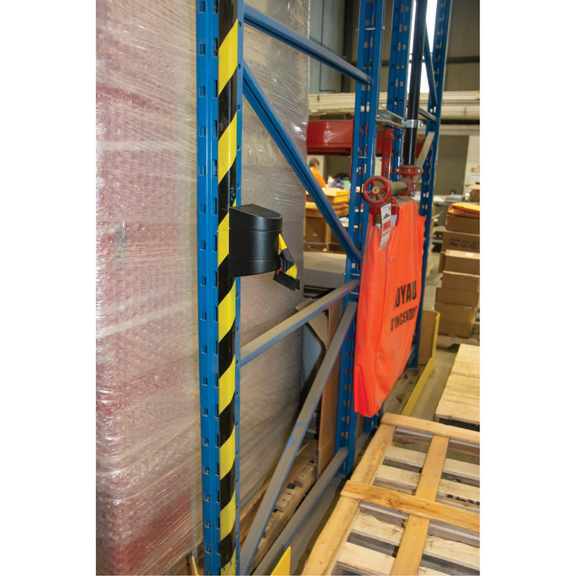 Magnetic Wall Mount Barrier with Magnetic Tape, Plastic, Magnetic Mount, 15', Black and Yellow Tape