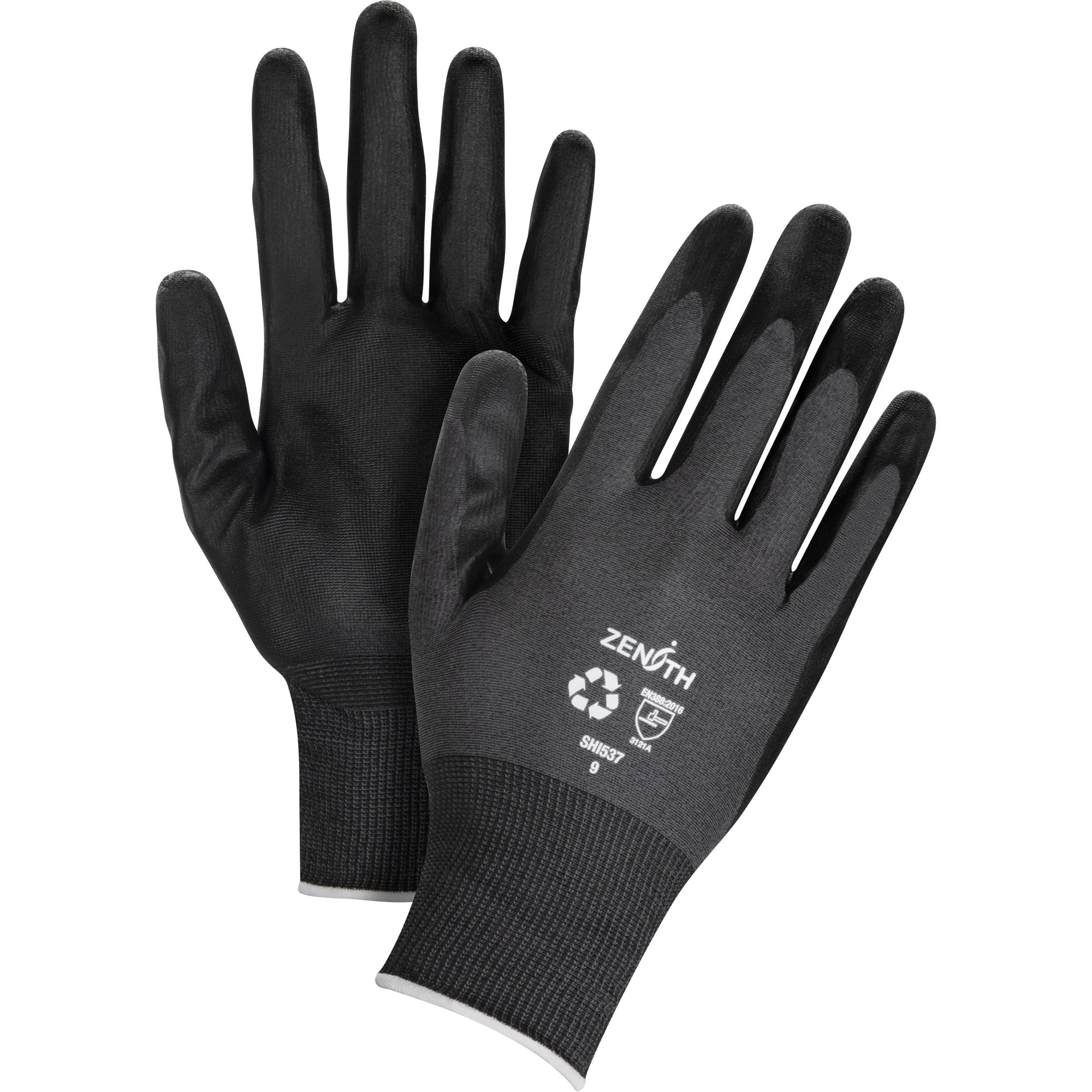 Gants à revêtement respirant respectueux de l'environnement, taille 9, revêtement en nitrile mousse, 21 fils, coque en nylon/RPET.