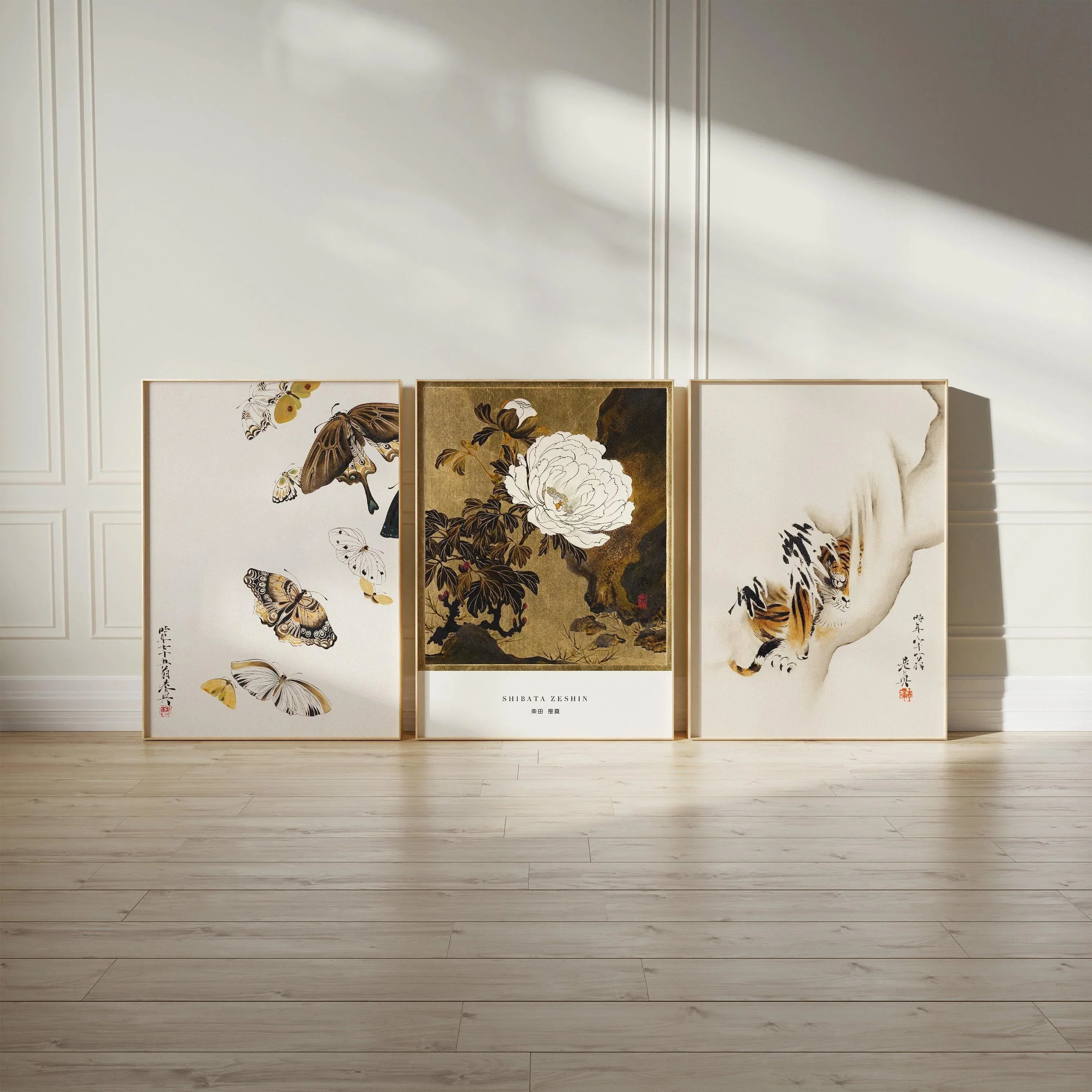 Shibata Zeshin Japanese Art Print Set: Butterflies, Peonies, Tiger