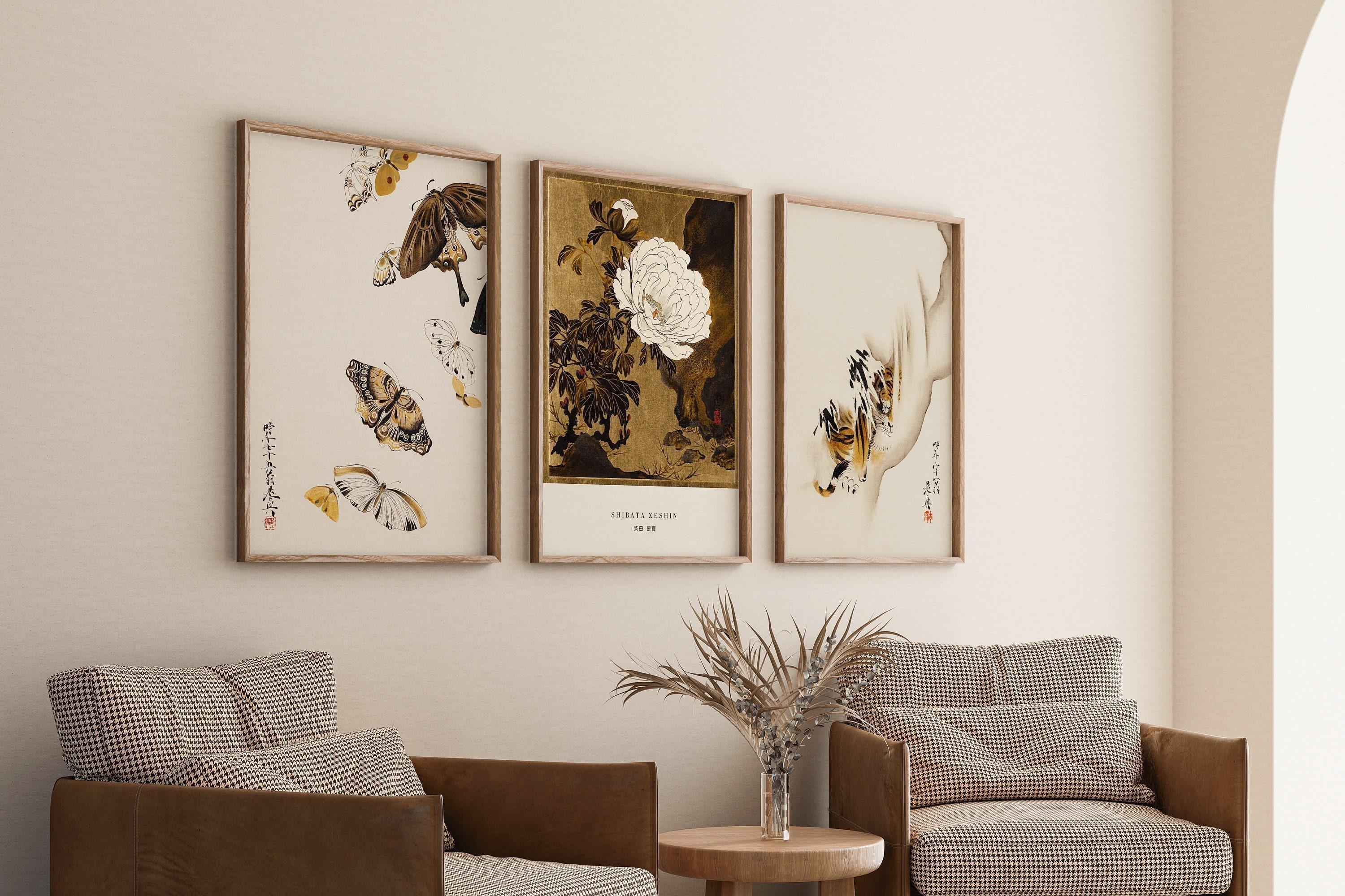 Shibata Zeshin Japanese Art Print Set: Butterflies, Peonies, Tiger