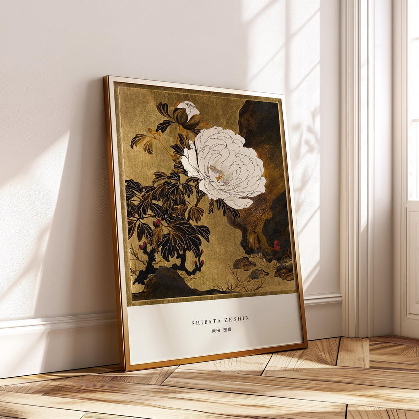 Shibata Zeshin Peonies Print: Vintage Japanese Woodblock Art