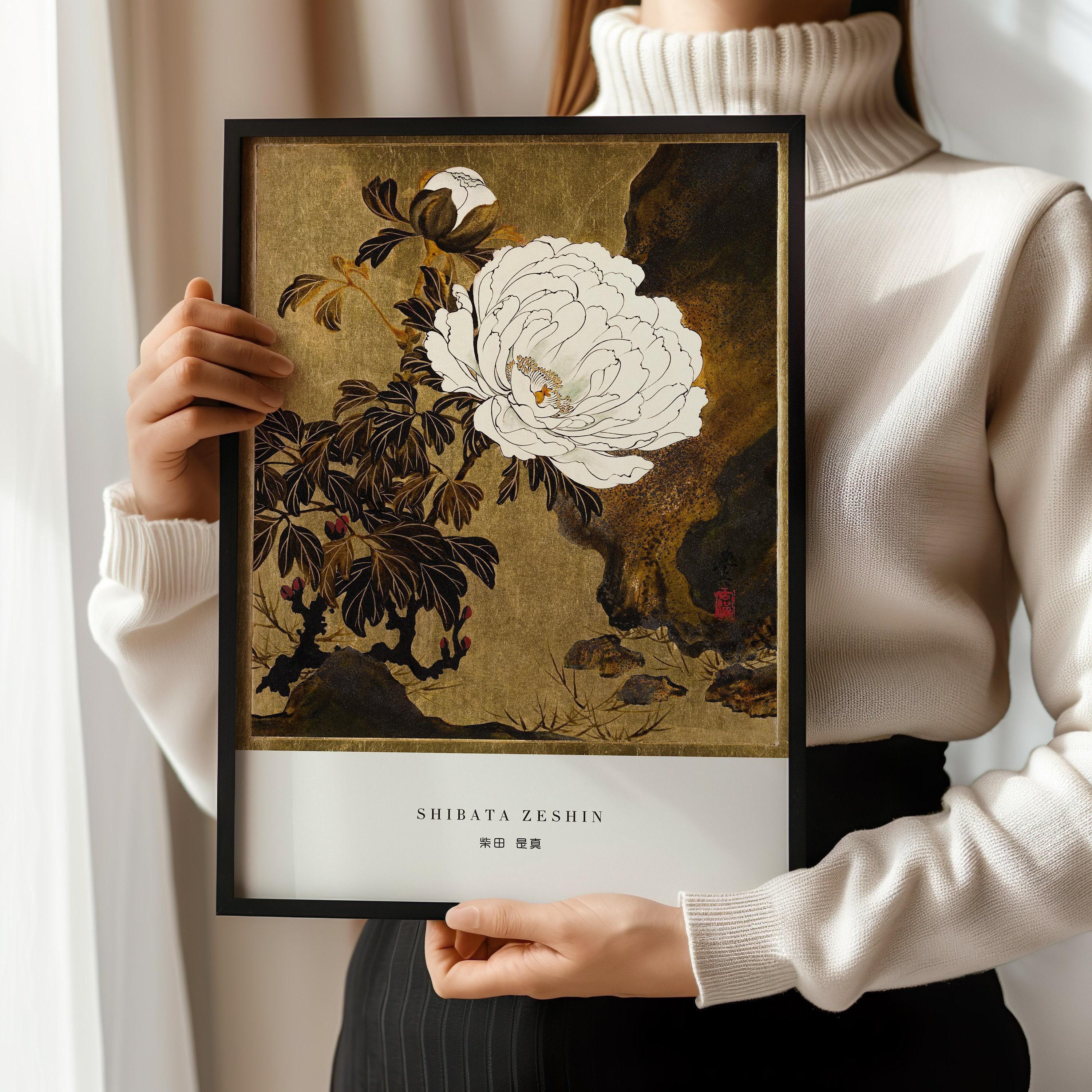 Shibata Zeshin Peonies Print: Vintage Japanese Woodblock Art