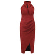 Shiny Stand Collar Formal Dress Slim Fit Charming Slit Irregular Dress