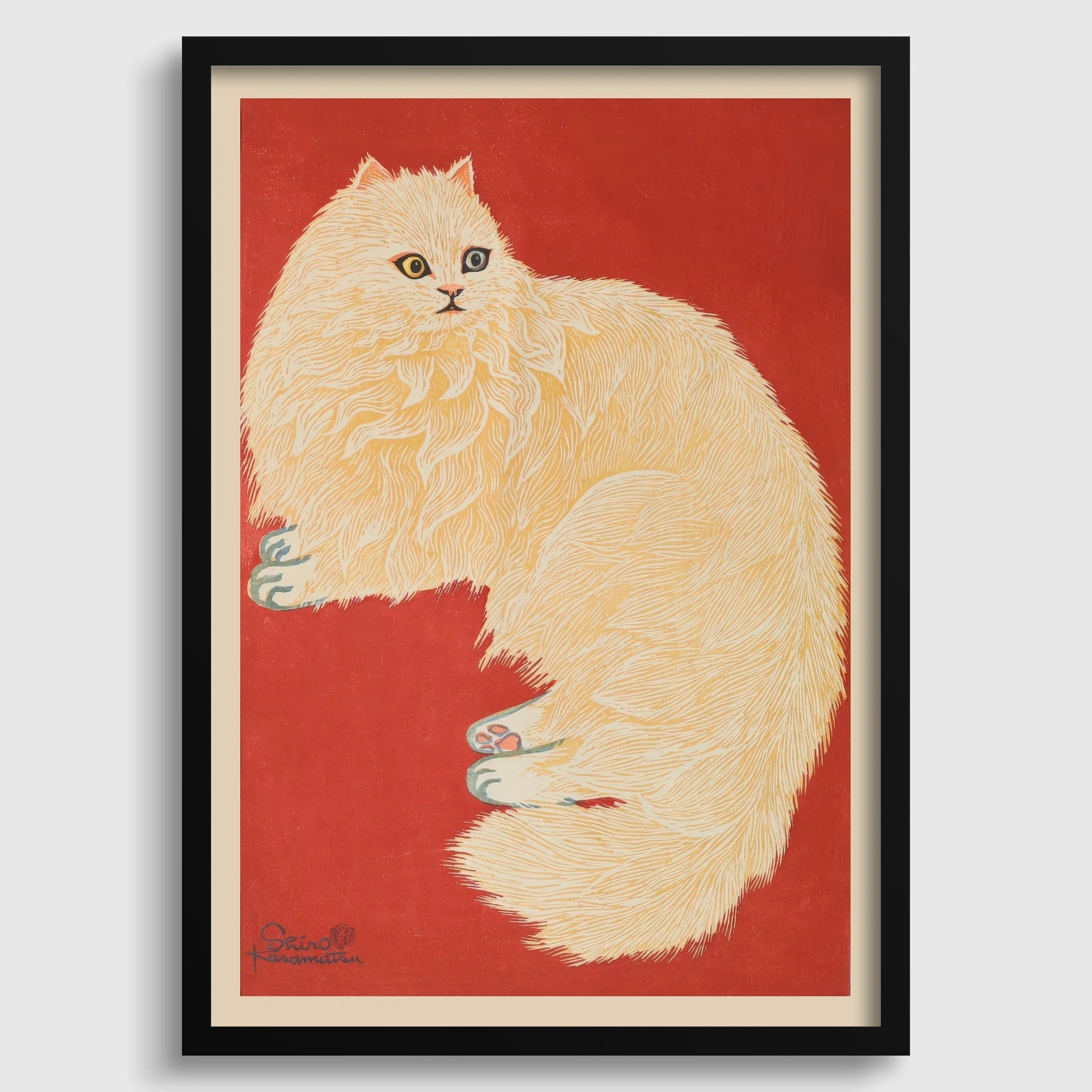 Shiro Kasamatsu - The White Cat: Vintage Japanese Woodblock Art Giclee Print