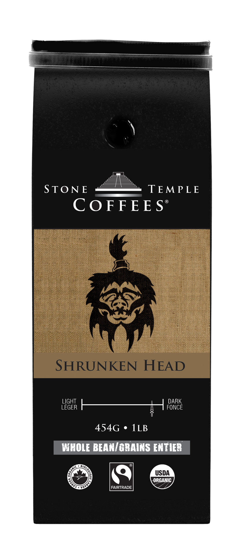 Shrunken Head - Whole Bean, Bold Medium Roast, Certified Organic OCIA/ Fairtrade Coffee 1lb/454g
