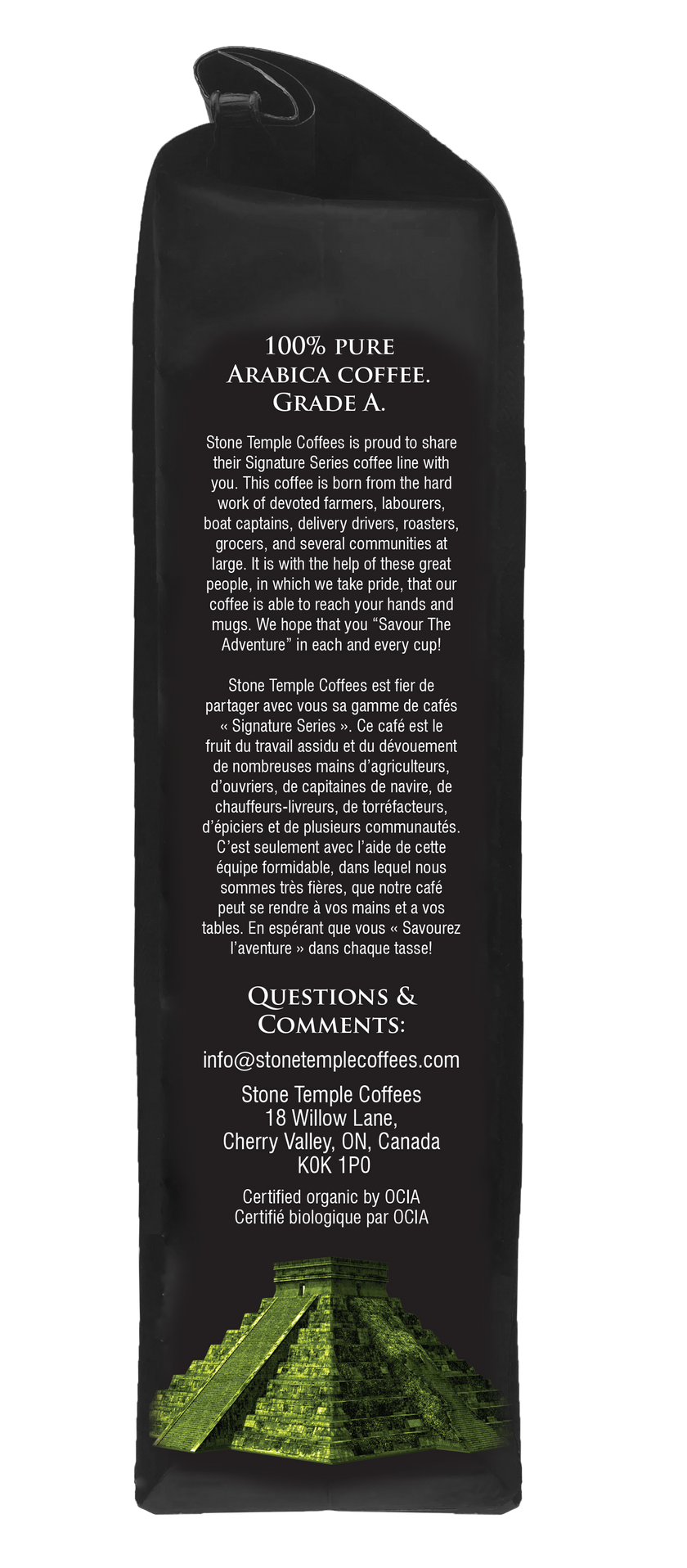 Central & South - Whole Bean, Medium Roast, Certified Organic OCIA/ Fairtrade Coffee 1lb/454g