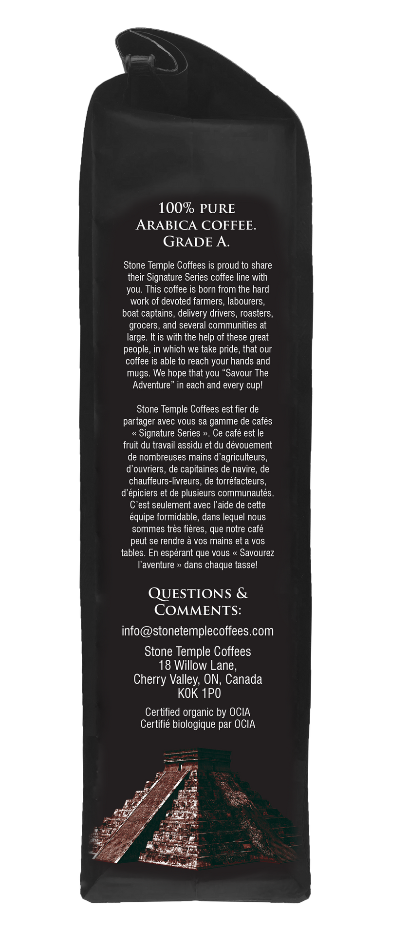 Dark Temple - Whole Bean, Dark French Roast, Certified Organic OCIA/ Fairtrade Coffee 1lb/ 454g